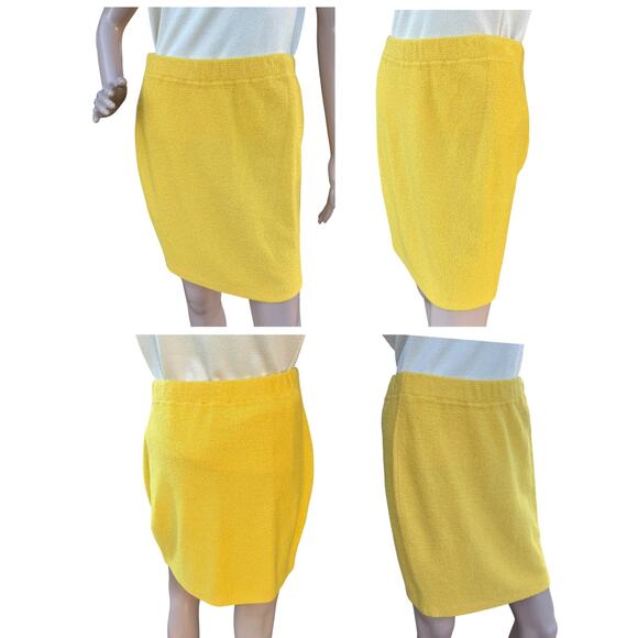 St. John 8 Skirt Suit Yellow Tweed Knit Gold Turn-Lock Jacket Pencil Mini Set - Picture 2 of 16